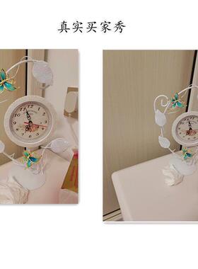 装饰台品件花XDU浪漫园铁艺单面钟静音个性创意时钟摆件酒摆柜