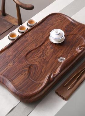 茶盘实木花茶大号长方家形托盘梨木黑檀纹小69223型茶台用客厅海