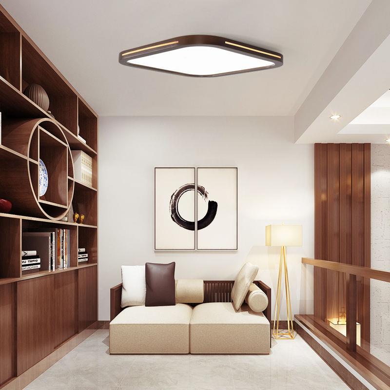 中式超薄客厅吸顶长灯438桃木色过道阳台卧室灯方形实木L新E胡D灯