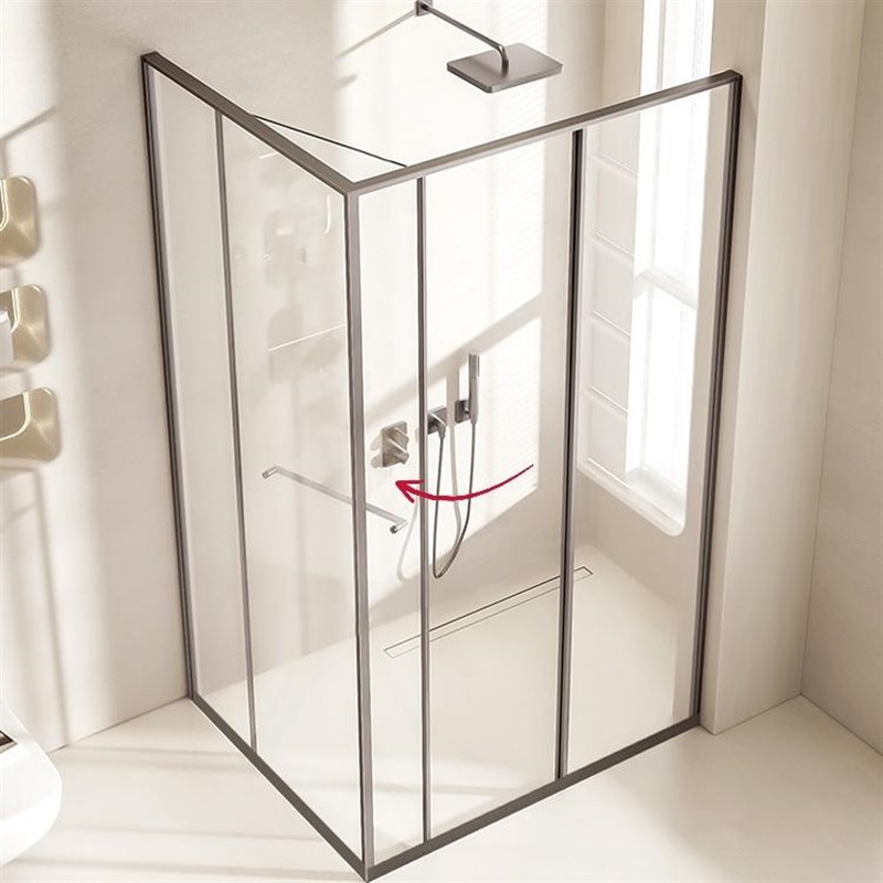 极窄浴室L型侧l移门淋浴房干湿分离隔断 侧飞门隔断