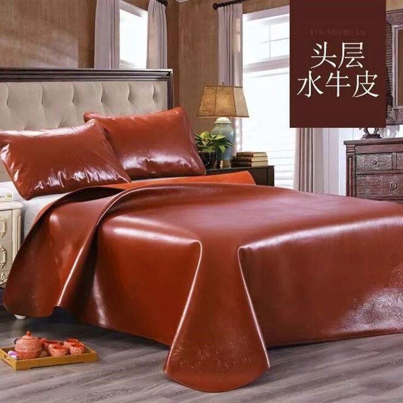 头层水牛皮凉席g软硬席1.5m 1.8米床加厚牛皮席三件套夏季真皮席