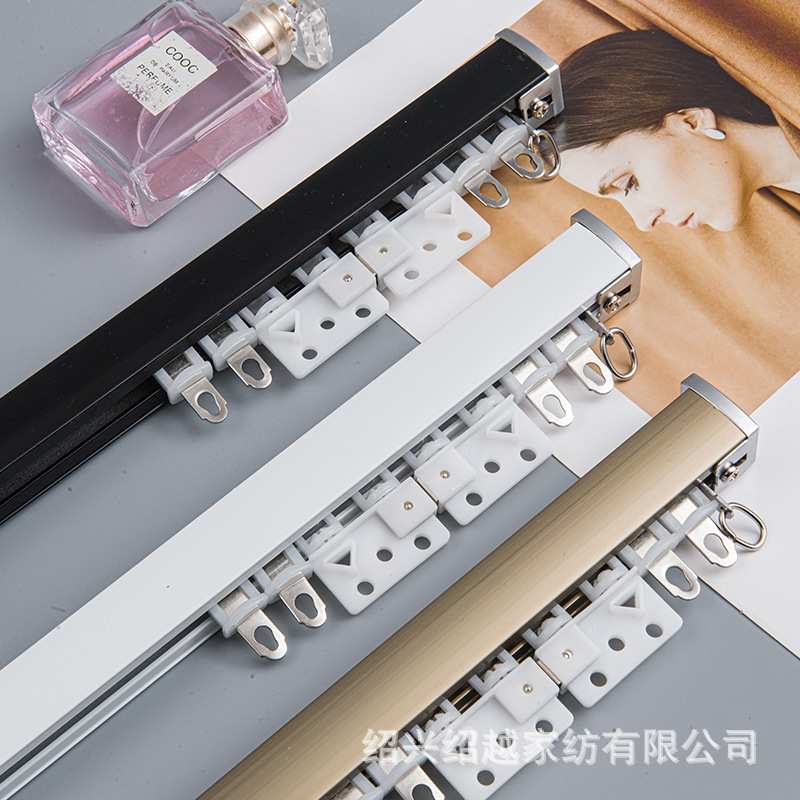 窗帘轨道顶装侧装伸缩滑轮滑轨滑道直轨导轨双轨静音窗帘盒窗帘杆