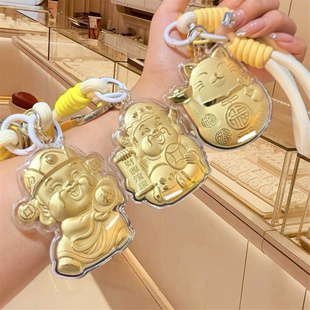 999黄金财神爷发财猫金元宝挂件手机链钥匙扣学生包包挂件礼物