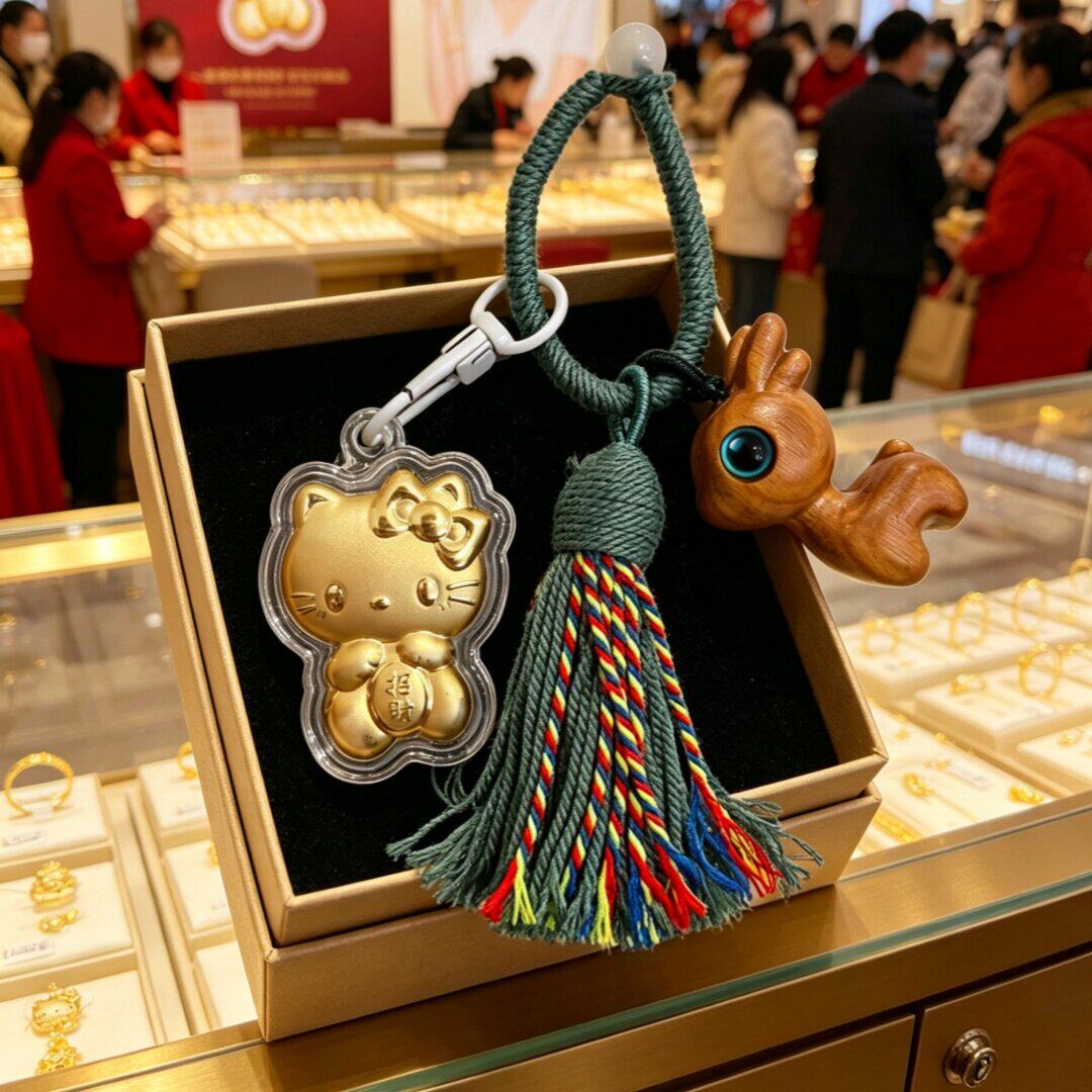 hellokitty挂件星星人绿檀人钥匙扣kt猫手机链檀木小鹿U盘链挂饰