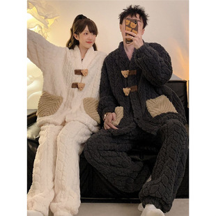 情侣睡衣女秋冬季加厚珊瑚绒2024新款韩版小熊男士冬天毛绒家居服