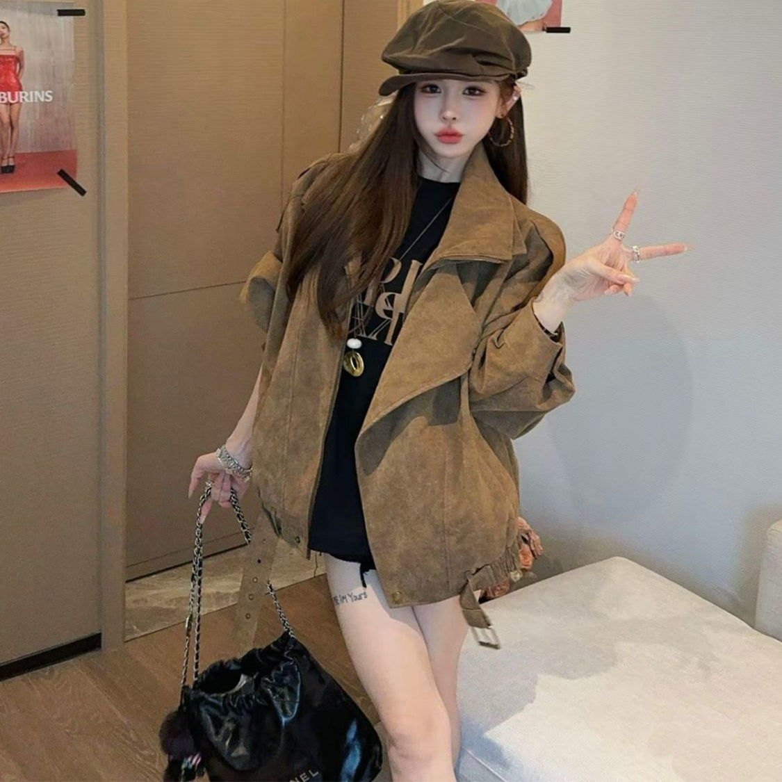 外套上衣皮衣巨好看的早秋皮夹克