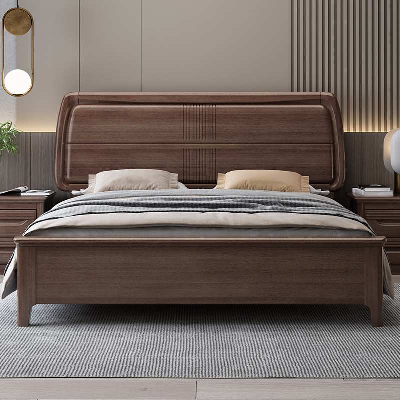 江西赣州南康实木床箱框结构1米5加床垫1900mm总长的胡桃木双人床