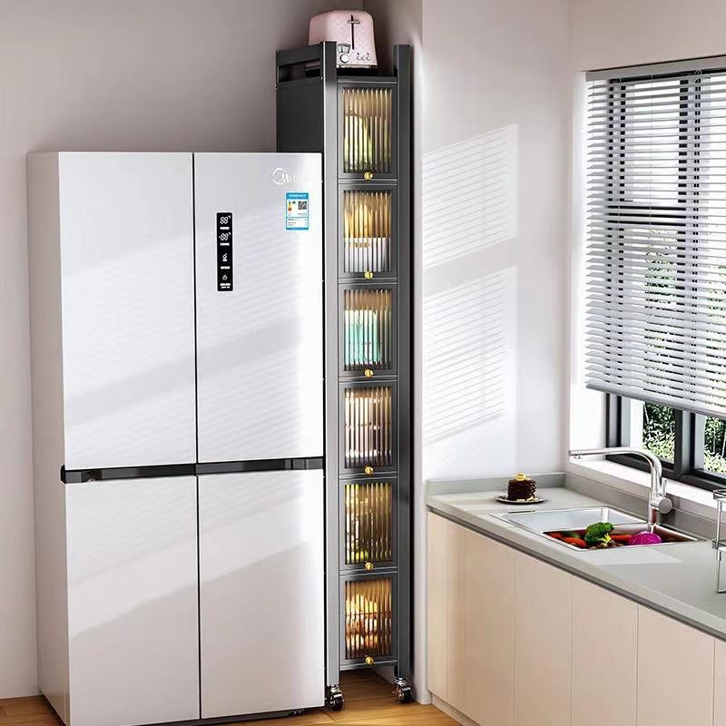 厨房置物架窄夹缝收纳柜落地多层冰箱缝隙超窄极窄窄缝储物柜带门