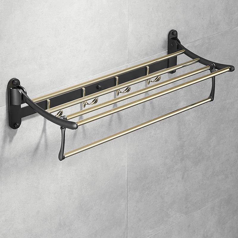 新款浴室黑金折叠浴巾架厕所壁挂置物架卫生间不锈钢活动毛巾架