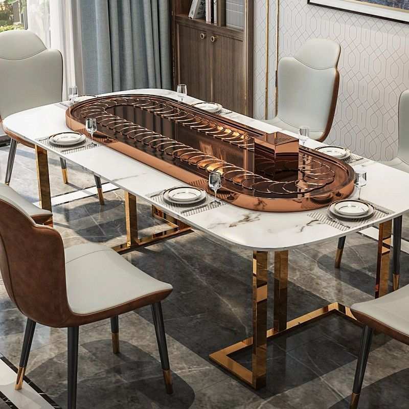 椭圆自动传菜转盘 电动餐桌传送带 长桌转盘长条桌机芯家用异形