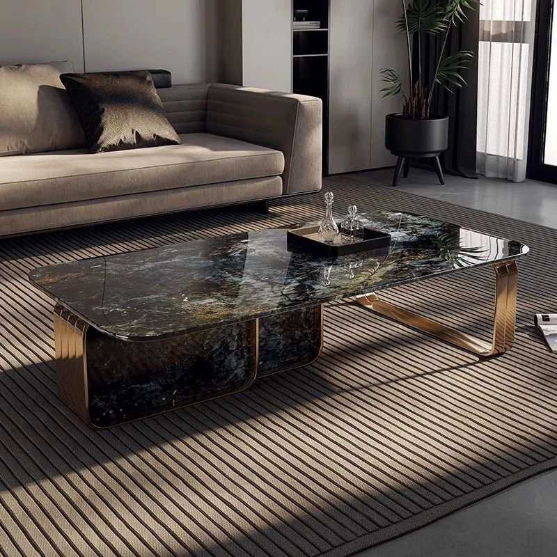 2024新款高端家用意式极简轻奢大理石长方形微晶石创意不锈钢茶几
