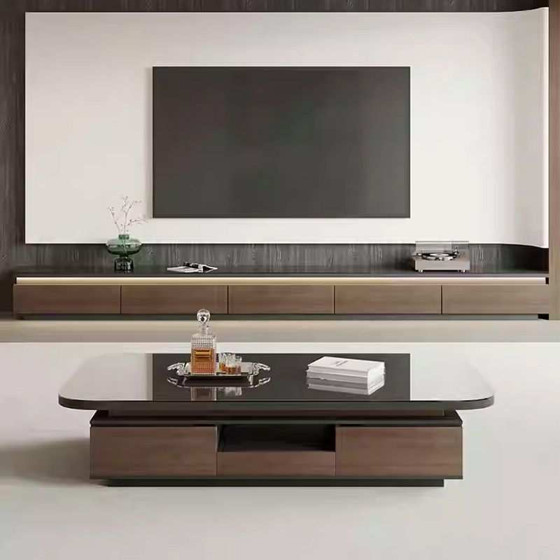 电视柜茶几组合套装现代简约钢化玻璃客厅小户型落地柜实木储物柜