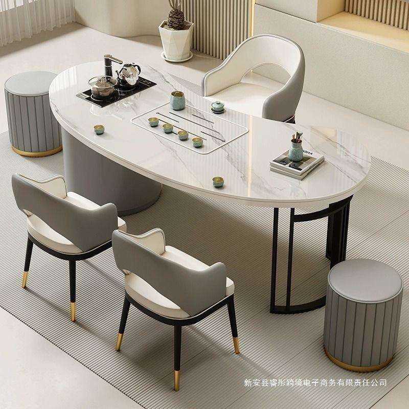 现代岩板轻奢岩小户型简约客厅泡茶家用阳台桌椅办公室组合茶几