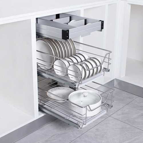 橱柜小尺寸窄拉篮厨房碗碟篮果蔬篮单层304不锈钢加高单门抽屉式