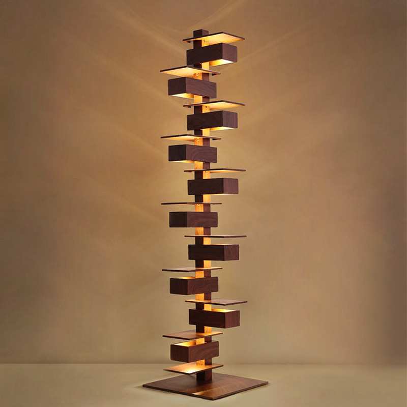 新款流水别墅落地灯 设计师简约客厅仿木纹 光影艺术摆件装饰灯