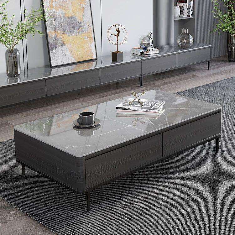 实木岩板茶几电视柜组合现代简约轻奢小户型家用客厅茶几网红款