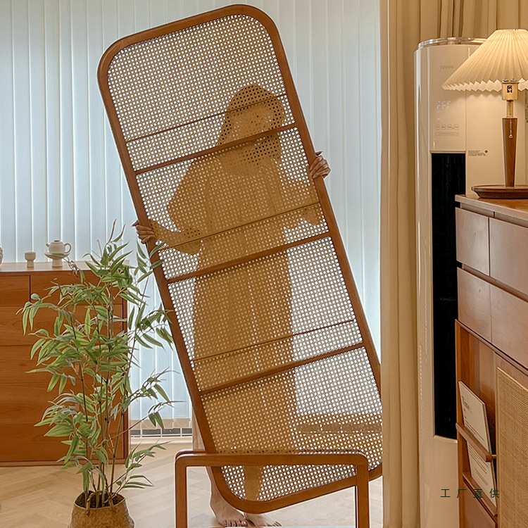 中式复古杂志架隔断屏风沙发边客厅入户遮挡正对门玄关可移动藤编