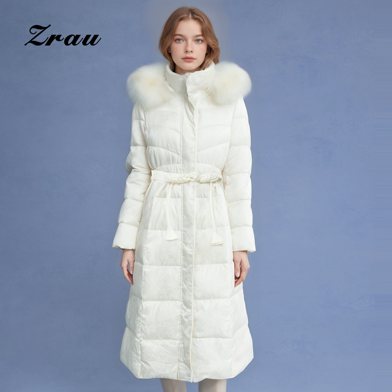 连帽收腰白鸭绒羽绒服