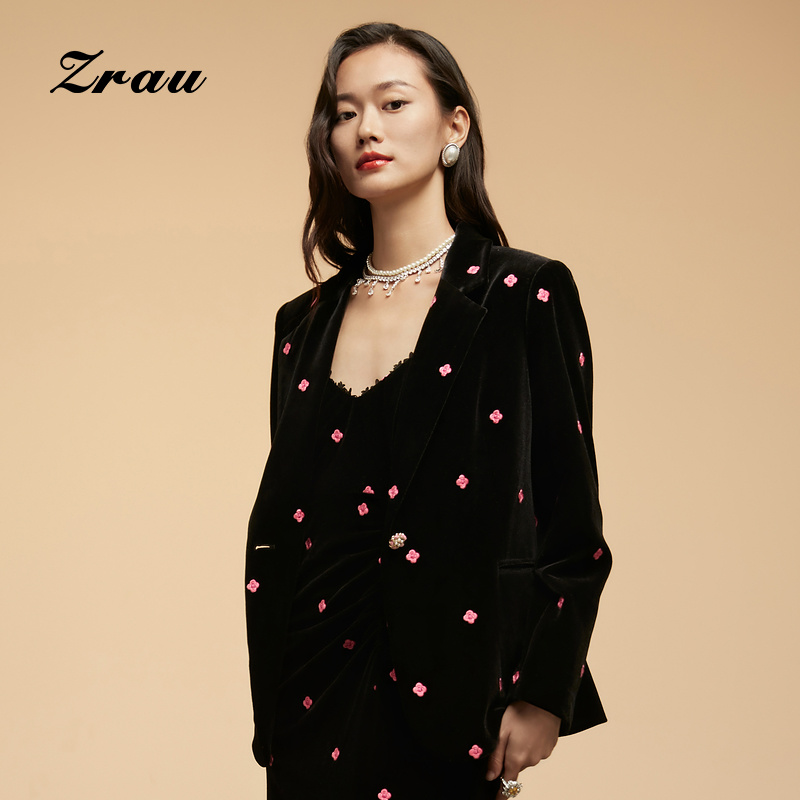 新款一粒扣丝绒气质上衣