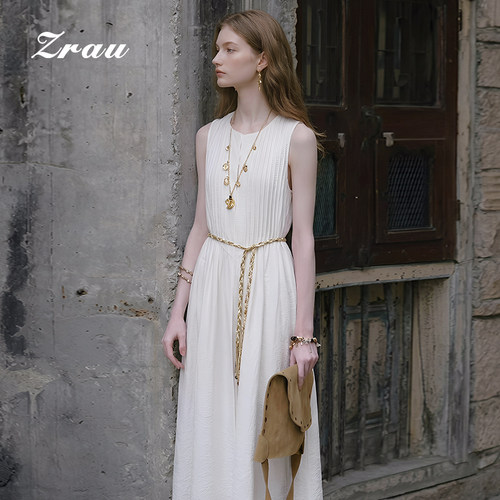 【直播限定】ZRAU夏季温柔风无袖压褶连衣裙—Z2252L0021