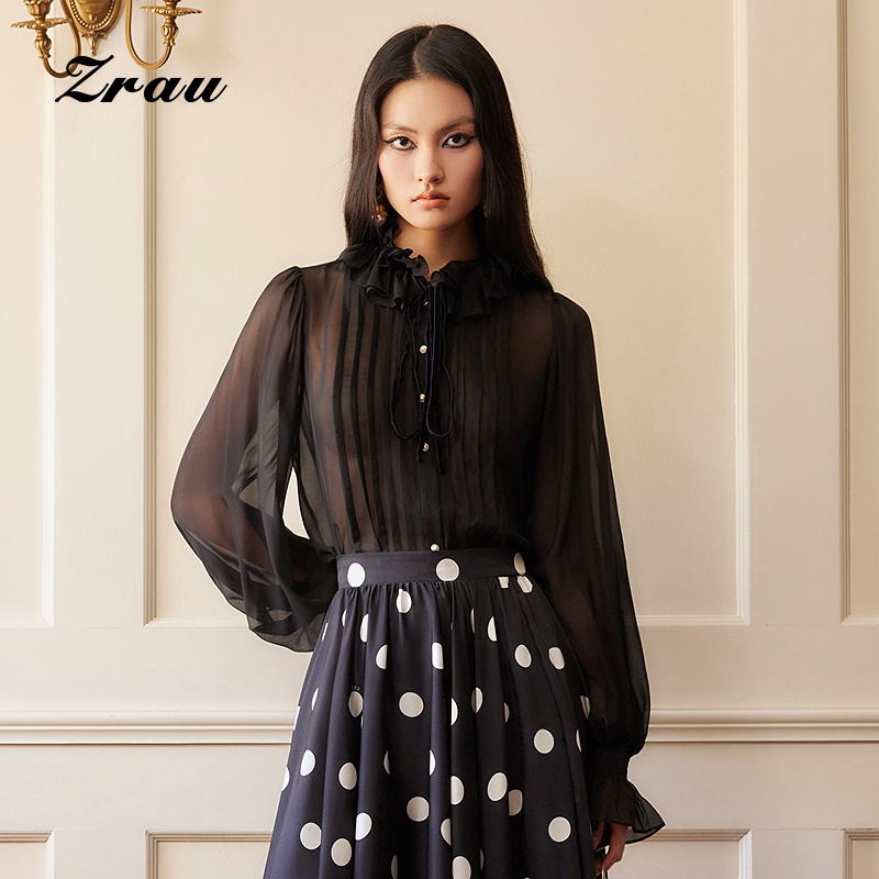 高级设计感时尚长袖雪纺衫