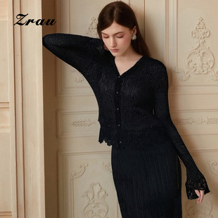 ZRAU【商场同款】高级感精致喇叭袖这针织衫2026春季新款蕾丝开衫