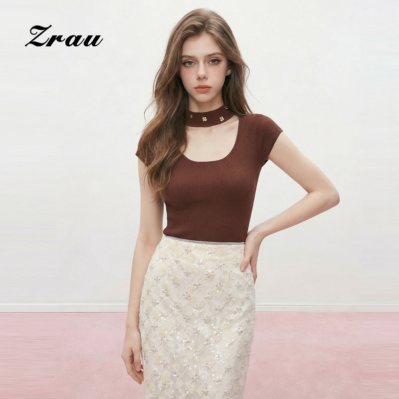 ZRAU【商场同款】美拉德修身显瘦毛衫2026春季新款半高领针织衫