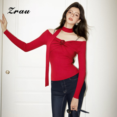 春季新款领带装饰针织衫女