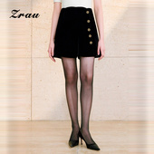 纽扣设计高腰短裤 新款 女2026春季 ZRAU赫本风丝绒宽松直筒裤