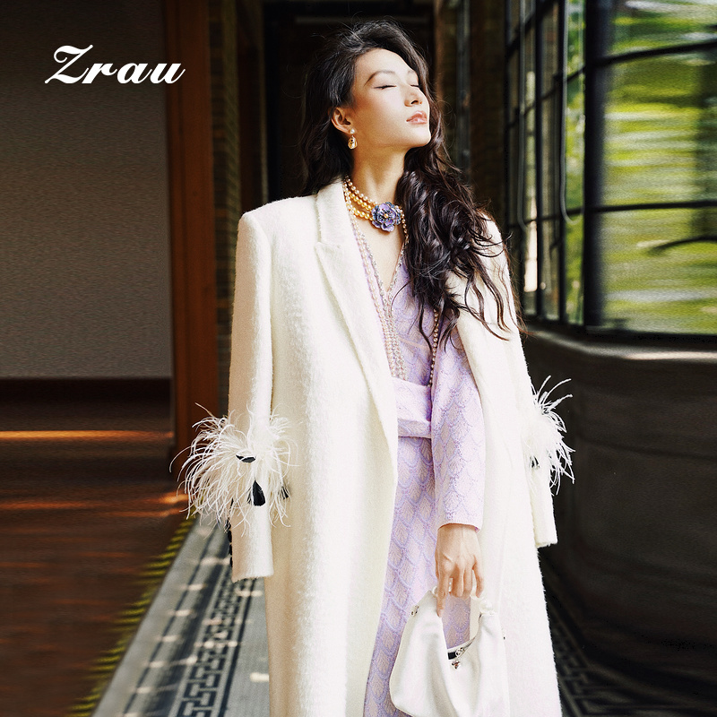 新款绑带收腰双面呢大衣女