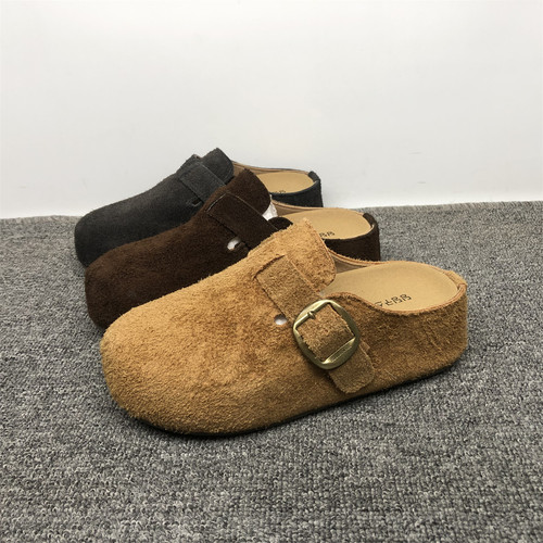 真皮厚底勃肯包头半拖女鞋增高