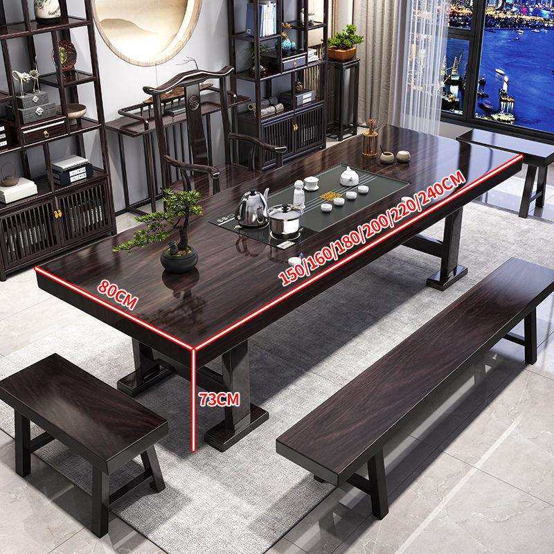 紫檀色实木大板茶桌椅组合新中式实木茶桌一体一整套家用泡茶茶几