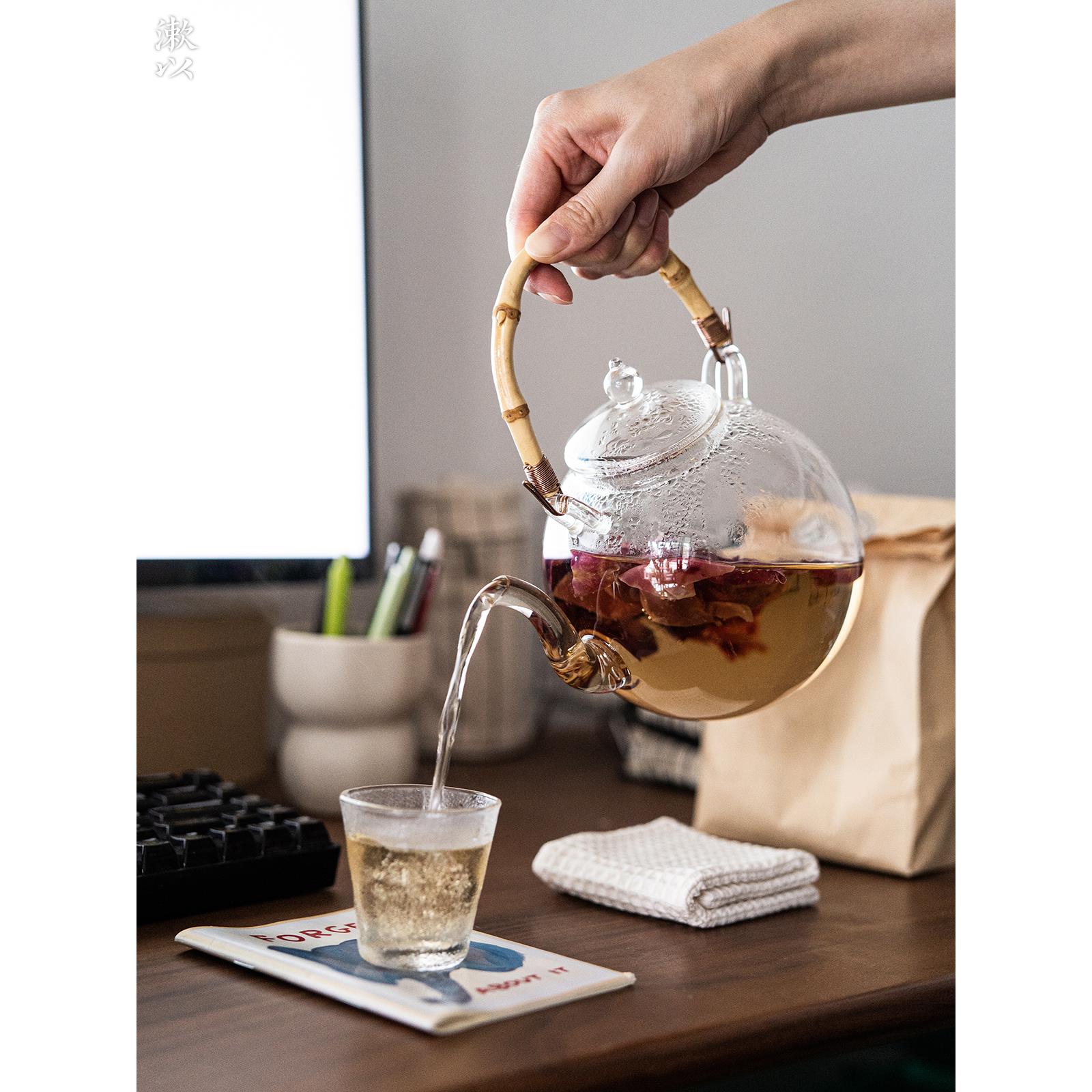 耐热玻璃壶高硼硅玻璃竹节提梁壶明火电陶炉mL烧水壶茶壶