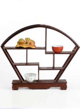 红木小博古架装饰品鸡翅木质展示架茶具摆件实木底座创意工艺品