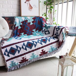 北欧几何图案基利姆沙发套双人单人老虎椅头等舱沙发毯沙发巾双面