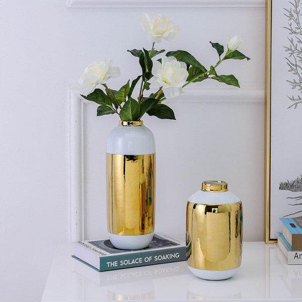 北欧极简现代轻奢金色陶瓷花瓶摆件电视柜客厅干花插花器软装饰品