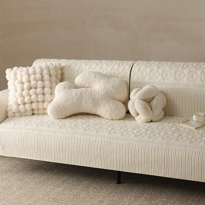 双面全棉水洗棉沙发垫布艺四季简约现代沙发巾套通用坐垫素色白色