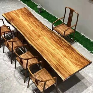 乌金木原木书桌奥坎家用自然边长桌柚木中式会客茶桌实木大板