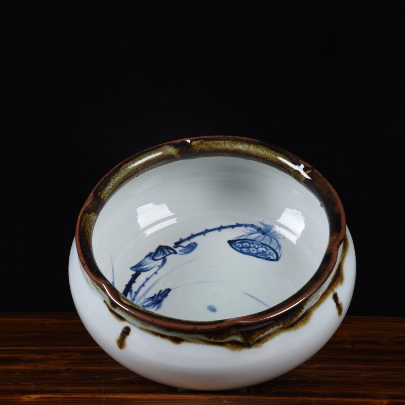 手绘荷花陶瓷鱼盆窑变荷花碗水浅鱼缸创意陶瓷桌面水培植物装饰品