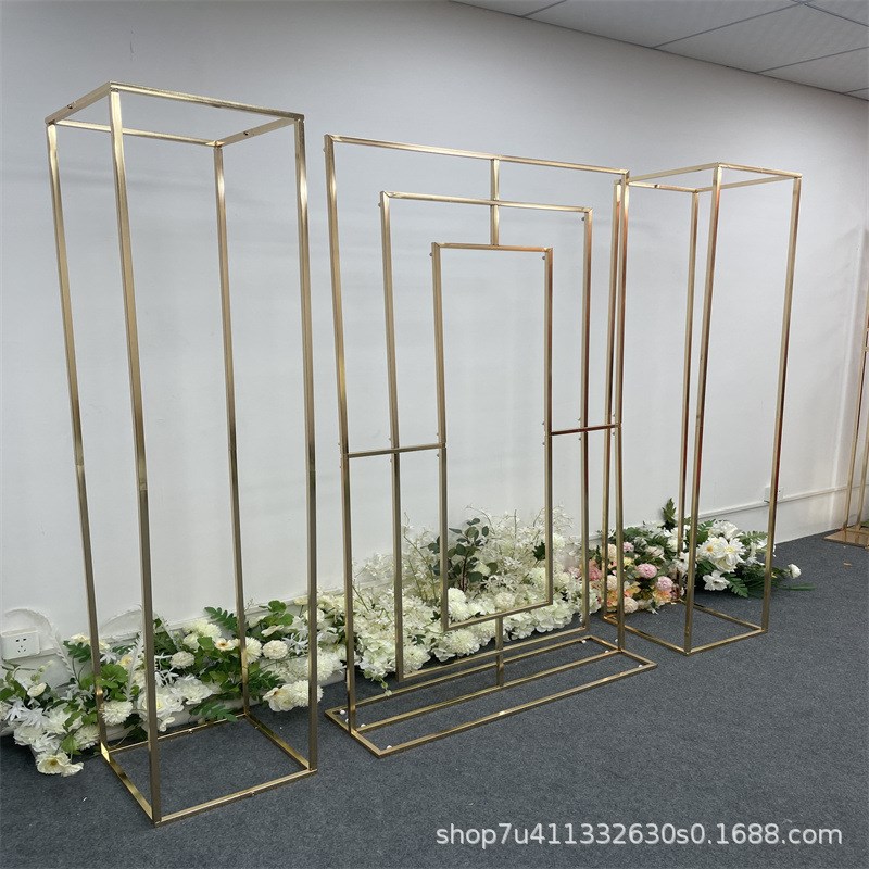 婚庆新款铁艺拱门回形屏风组合背景架婚礼舞台道具装饰几何花架