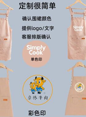新款儿童亲子套装印制绘画美术围裙印字涤棉帆布背带工字儿童围裙