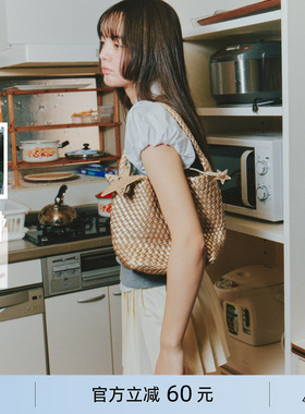 ECODAY春夏季编织托特包小号香槟色小包通勤手提单肩包女红色婚包