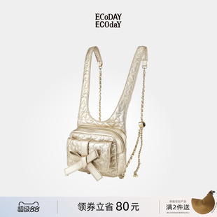ECODAY香槟色双肩背包女蝴蝶结链条小包包小众设计旅行通勤休闲包