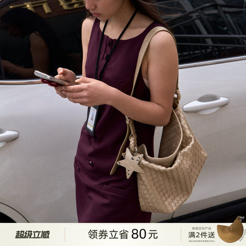 ECODAY春夏新品香槟色编织包大容量通勤托特包女单肩慵懒手提包包