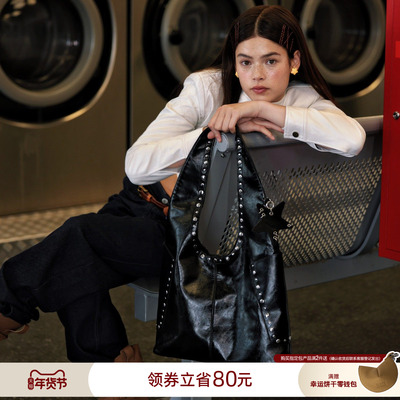 ECODAY秋季原创设计铆钉包单肩手提包复古红色婚包大容量包女时尚