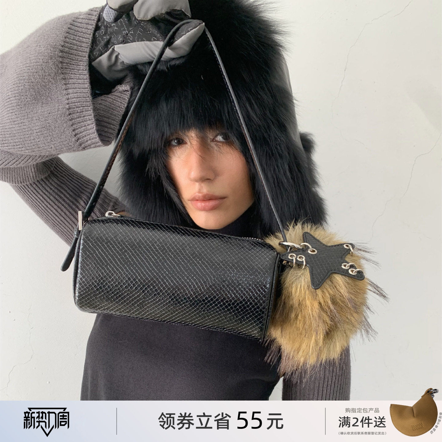 ECODAY春夏新款笔筒包迷你笔袋圆筒手提手拎手机包女士小包小方包