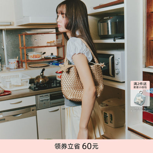 ECODAY小号原创设计香槟色编织包