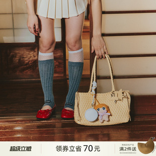 ECODAY春夏季 鹅黄色编织托特包大容量通勤单肩手提女腋下包包 横版