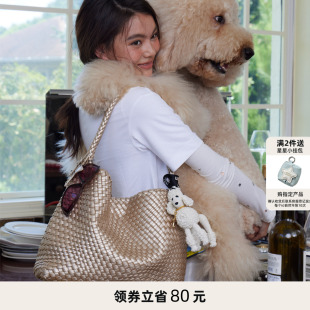 ECODAY原创设计香槟色编织托特包大容量通勤单肩包手提包大学生女