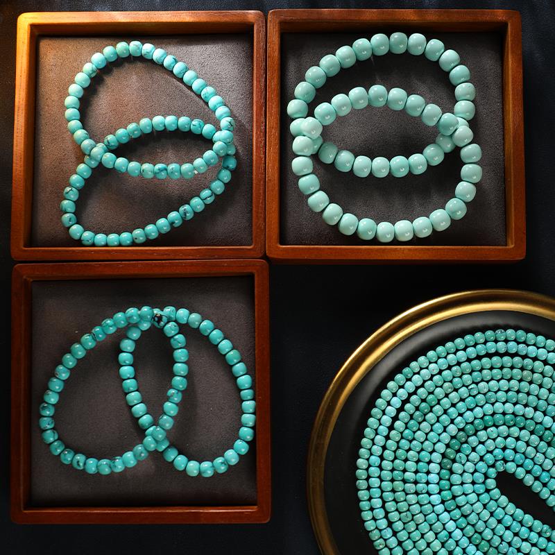 妙艺原创高端文玩绿松石多项链高瓷净小米链国风小众天空蓝手链6